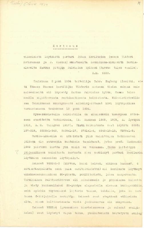 Esikatselukuva: Karkku Koski Rautakautisen kalmiston tarkastus 1934