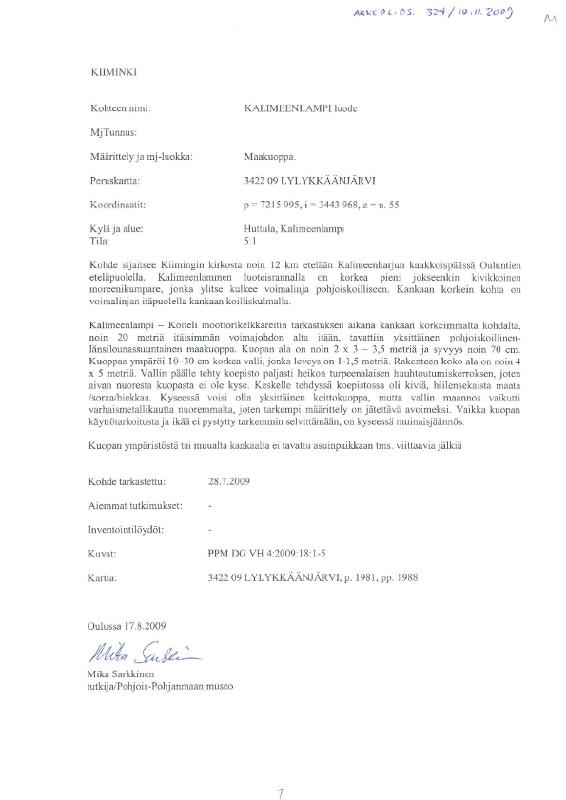 Esikatselukuva: Kiiminki Kalimeenlampi luode Tarkastus
