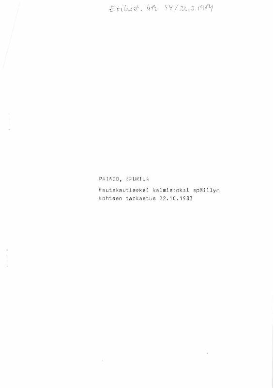 Esikatselukuva: Paimio, Spurila. Mahdollisen rautakautisen kalmiston tarkastus 1983