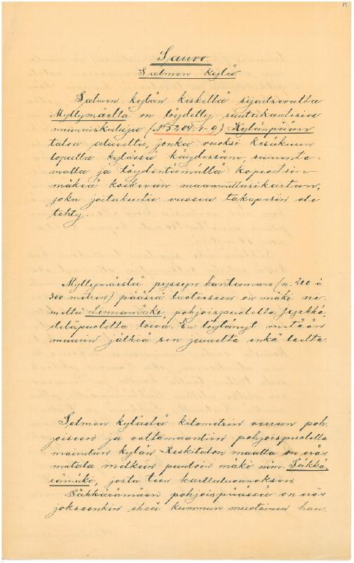 Esikatselukuva: Myllymäki, Linnamäki, Säkkärämäki. Tarkastus 1909