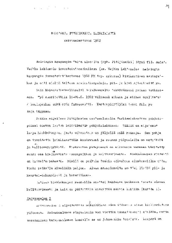 Esikatselukuva: Helsinki Pitäjänmäki leikkikenttä Kivikautisen asuinpaikan kaivaus 1962