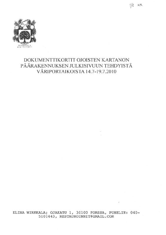 Esikatselukuva:&nbsp;Ojoisten kartano. Dokumenttikortit. Päärakennuksen julkisivuun tehdyt väriportaikot.