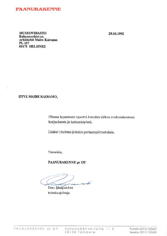 Esikatselukuva: Jomalan kirkon tapulin runkorakenteen korjaus ja kattaminen