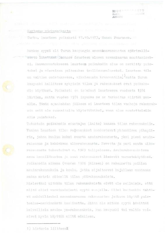 Ladataan Kertomus virkamatkasta. Turku, Lausteen poikakoti 17.10.1973