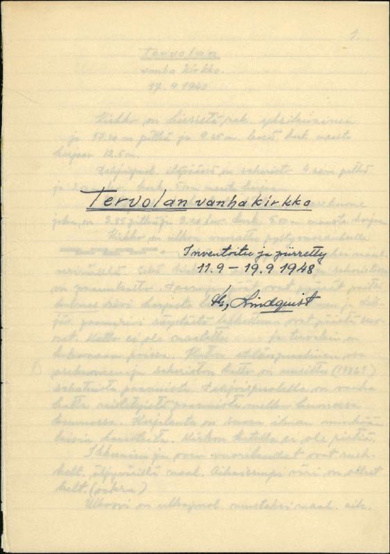Esikatselukuva:&nbsp;Tervolan vanha kirkko, inventointi 1948