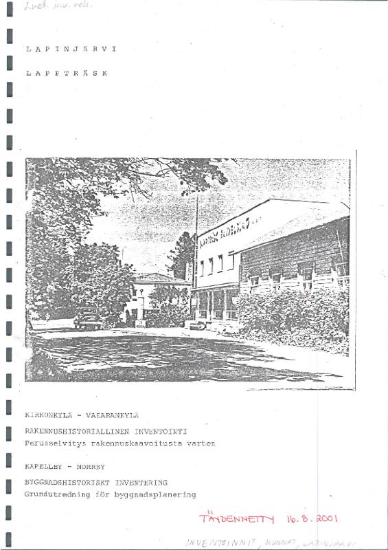 Esikatselukuva:&nbsp;Lapinjärvi, Kirkonkylä - Vasarankylä. Rakennushistoriallinen inventointi