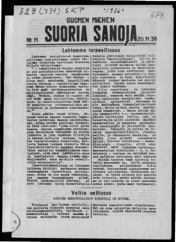 Esikatselukuva: SKP_1918_1944_keskuskomitean_lehdet_Suomen_miehen_suoria_sanoja_1935_1936_11
