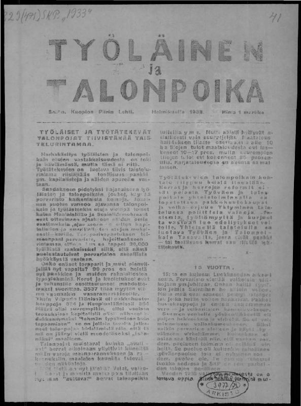 Esikatselukuva: Työläinen ja Talonpoika helmikuu/1933