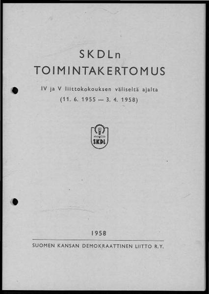 Esikatselukuva: SKDL_hallinnollinen_jaosto_toimintakertomukset_1955_1958_1